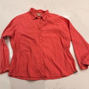 Woolrich Coral Textured Button Up 🌺 Women’s XL Cotton Shirt | Casual Blouse